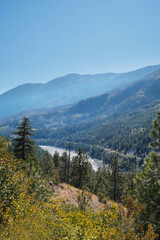 The Fraser River running through the Fraser Canyon during a summer season in Fraser Valley, British Columbia, Canada