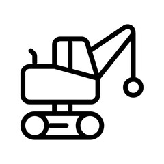 Wrecking ball excavator isolated icon, demolition crane machine outline vector symbol with editable stroke