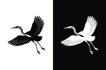 Egret flying icon vector on White Background ,Vector Art Illustration on white background.