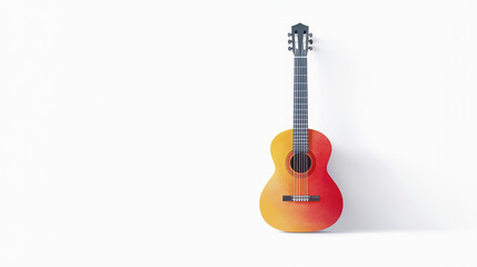 Naklejka premium vibrant acoustic guitar with gradient orange finish against white background, perfect for music lovers and artistic designs
