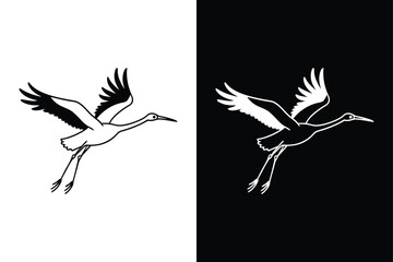 Stork flying icon vector on White Background ,Vector Art Illustration on white background.