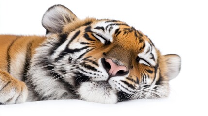 Fototapeta premium Peaceful Slumber: A Close-Up of a Sleeping Tiger