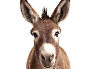 Fototapeta premium A close up portrait of a brown and white donkey