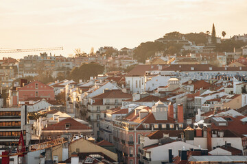 Lisbon, Portugal - January 2, 2025: View of Lisbon from Miradouro de Santa Catarina at sunset