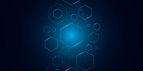 Futuristic Blue Hexagonal Technology Background with Glow. Digital Abstract Hexagon Grid with Neon Blue Light Effect. Vector. Technology. 