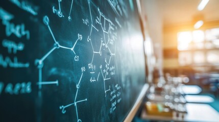 Chemical Structures and Formulas on Classroom Chalkboard