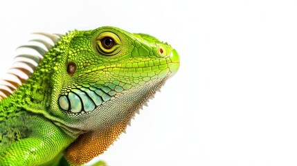 Obraz premium Vibrant Green Iguana Portrait Against White Background