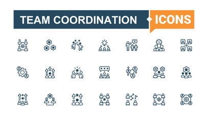 Team Coordination line icon. Included career, management, handshake, work, unity, human, training and more. Teamwork line icon set. Minimalist vector collections. Editable vector art.