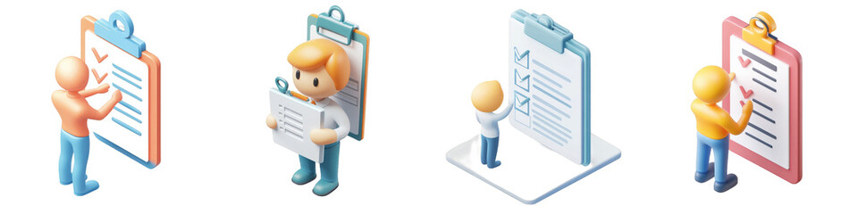 Isometric figures checking lists isolated on white or transparent png