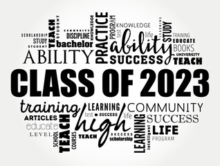 Fototapeta premium Class of 2023 - the group of students who graduated from high school or college in the year 2023, word cloud concept background