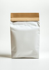 Blank white packaging bag with a tan top