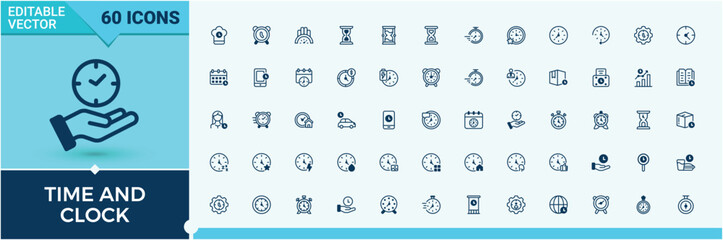 Time And Clock simple icon. Contain linear sign hourglass, dial, hour, day, stopwatch, time and more. Minimal linear icons. Watch icon collection. Signs for web and mobile app.