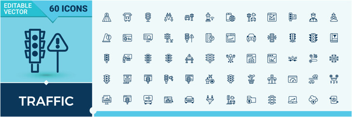 Traffic related icon set. Contains such icon as road, pedestrian, city, way and more. Outline symbol collection. Jam icon set. Pixel perfect. Vector collections.
