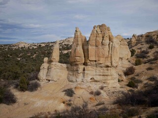 Pinnacle rock formations in Farmington New Mexico desert recreation area