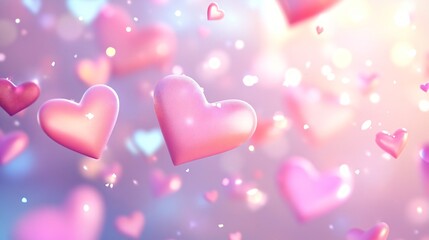 Colorful heart shapes floating, vibrant pink and purple hues, ideal for romantic themes, love celebrations, or decoration.