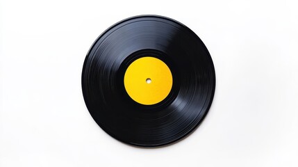 Fototapeta premium Black Vinyl LP with Yellow Label on White Background