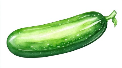Vibrant Watercolor Cucumber Illustration with Smooth Texture and Rich Green Shades