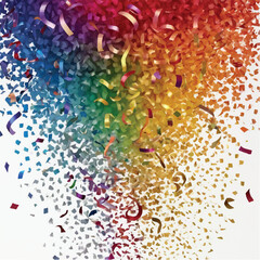 Rainbow confetti burst. Vibrant celebration background for festive designs.