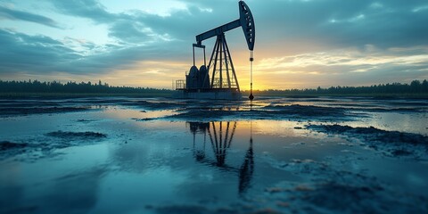 Oil extraction operation at sunset industrial site photography natural landscape low angle energy production
