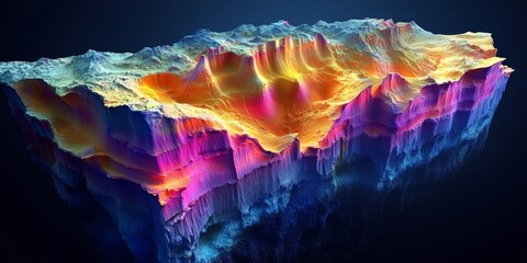 Fototapeta premium Vibrant digital terrain landscape imaginary location 3d artwork abstract environment aerial view conceptual art