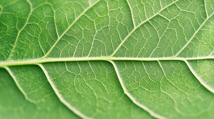 Obraz premium Close-up of green leaf, vibrant textures and veins, showcasing nature's detail, perfect for eco-friendly themes or designs.