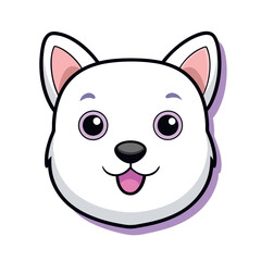 Cute Cartoon White Dog Face Icon with Pink Ears and Tongue Out Vector Animal Illustration