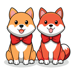 A cartoon cat and dog couple, a funny pet illustration of playful love