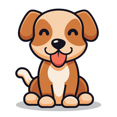 A cute brown cartoon puppy vector illustration, happy and isolated