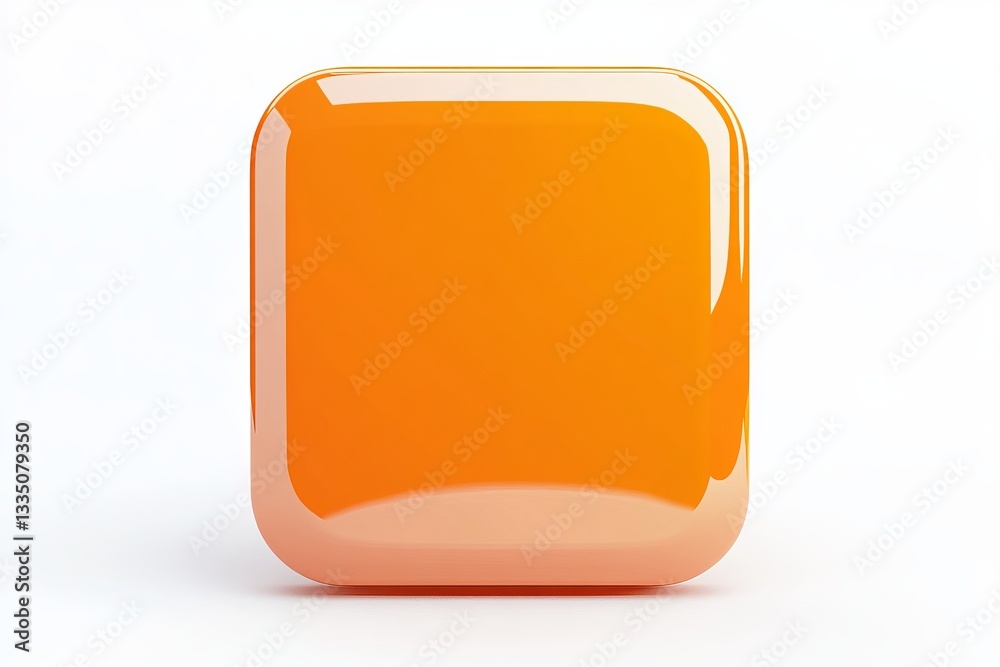 Poster glossy orange square button digital interface element modern app design user interface shiny rounded