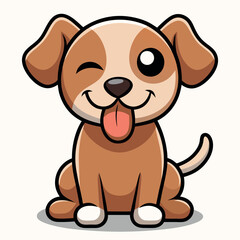 A cute brown cartoon puppy vector illustration shows a playful animal with a short tail