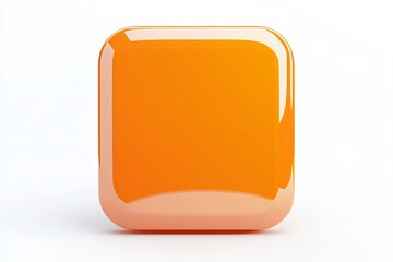 Glossy Orange Square Button Digital Interface Element Modern App Design User Interface Shiny Rounded Corners Web Icon Bright Color Background         