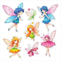 set of stickers with fairies painted in watercolor.eps