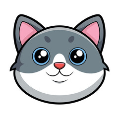 A yellow cartoon vector illustration shows a cute cat and dog face, smiling, isolated icons of happy domestic pets