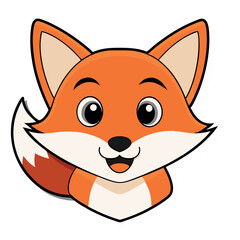 A cute cartoon fox with an orange fur and a playful smile, a vector illustration of a fun animal character