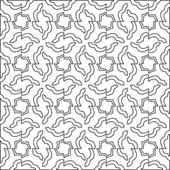 Figures from lines.Black pattern on white wallpaper for web page, textures, card, poster, fabric, textile. Abstract background.Repeating background image.White texture. Lines form shapes.