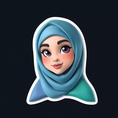 Naklejka premium Cute hijab girl sticker illustration with soft light and dark background, perfect for decoration