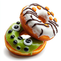 Fototapeta premium Brightly colored donuts with icing and candy eyes, perfect for celebrations