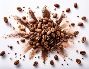 Obraz premium Explosión de granos de café arabica tostados