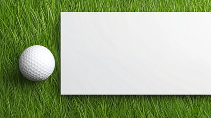 Golf ball on green grass, close-up view of white ball and empty space for text, perfect for sports promotions and print design.
