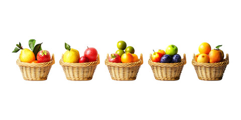 Pack Realistic Fresh Fruit in Basket Against Transparent Background for Grocery Branding, Healthy Lifestyle Designs, or Organic Market Concepts