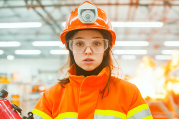 Young hispanic female smiling in colorful classroom holding tablet