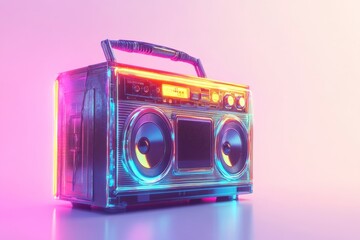 Retro boombox in vibrant neon light