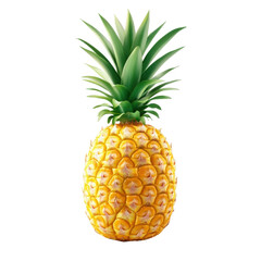 Fototapeta premium Ripe yellow pineapple with green leaves isolated transparent background