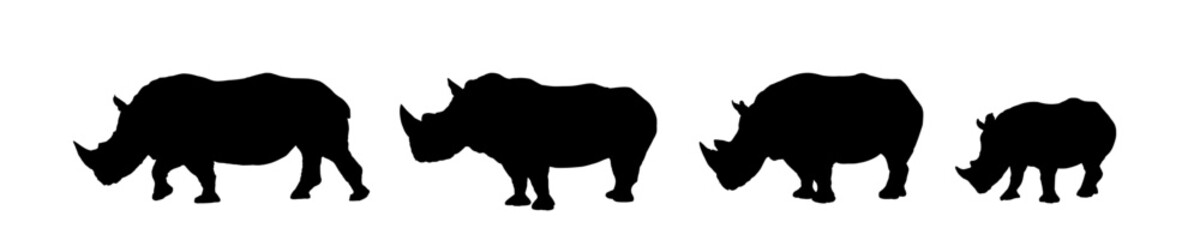 set of African rhinoceros silhouettes - vector illustration