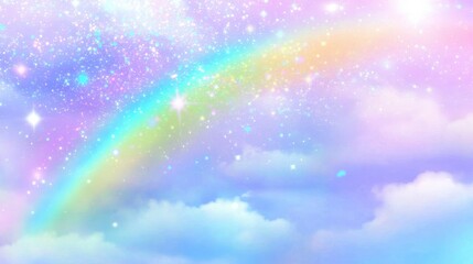 Fototapeta premium Pastel Rainbow Sky with Clouds and Stars: A Dreamy Landscape
