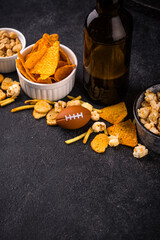 Beer and different snacks for Superbowl or football party