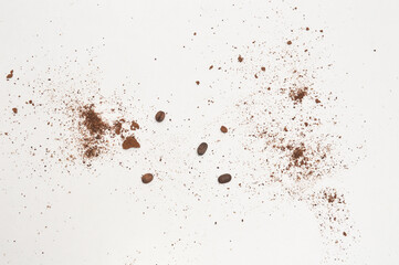 Black coffee powder isolated on white background and texture, top view