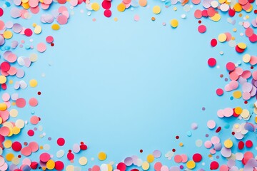 Colorful Confetti Celebration Background Festive Party Design Pastel Rainbow Bright Circles Blue Paper Texture Holiday Decoration Spring Summer Fun   