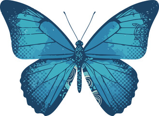 Blue butterfly halftone art collage cut out element a halftone-style collage featuring a blue butterfly as the central element, designed with a cut-out aesthetic. This creative piece incorporates.