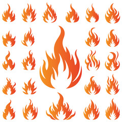 Seamless pattern of fire flames with a warm, fiery design featuring orange and yellow hues, ideal for icons, symbols, and illustrations of heat and burning elements